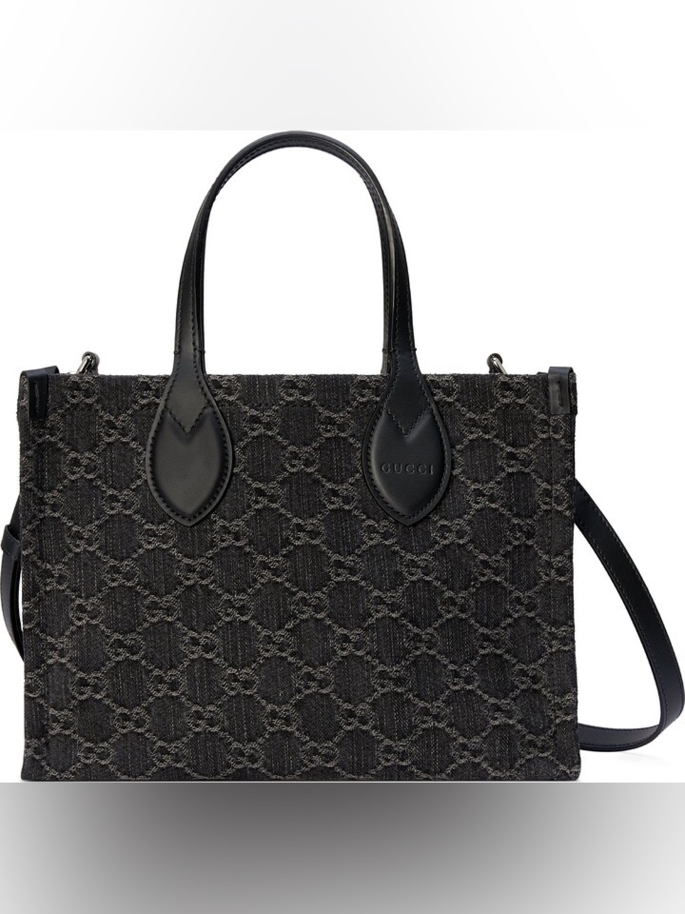 Gucci Black GG Jacquard Satchel with Leather Trim